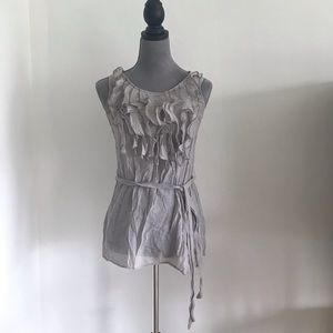 Mustard seed ruffle tank with tie belt.